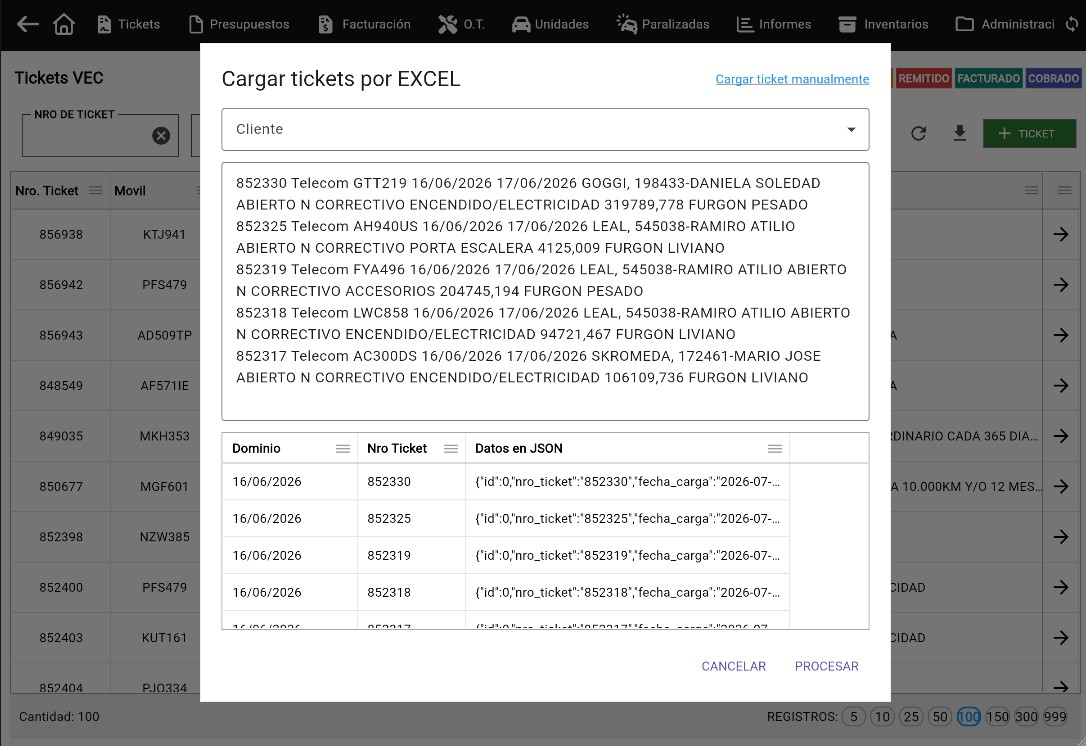 Carga por Excel